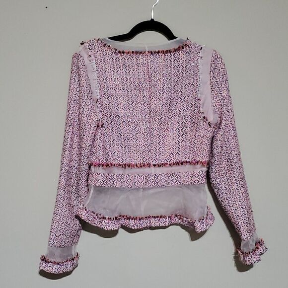 BADGLEY MISCHKA Pink Tweed Jacket with Sheer Panels - Size Medium - Picture 2 of 11
